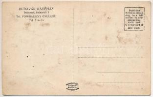 Budapest I. Víziváros, Budavár kávéház belső, Pomikalszky Gyuláné tulajdonos. Széna tér 7. (EB)
