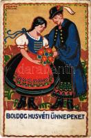 1922 Boldog Húsvéti Ünnepeket! / Easter greeting art postcard, Hungarian folklore s: Helbing Aranka (EM)