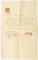 1924 Kiskomárom (Zalakomár), Pentz János gyógyszerész által kiállított munkáltatói igazolás, Zala vármegye tisztifőorvosának aláírásával és bélyegzőjével, 10000K okmánybélyeggel