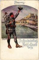 1916 Pozsony, Pressburg, Bratislava; Infanterie-Reg. Freih. v. David No. 72. / Osztrák-magyar katona / WWI Austro-Hungarian K.u.K. military art postcard, Bratislava Castle and quay with soldier s: Tuszynski (r)