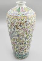 Kínai porcelán váza, kézzel zománc festett, griffmadár motívummal, jelzett, m: 36 cm