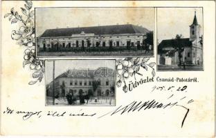 1905 Csanádpalota, Községháza, étterem, templom, utca. Art Nouveau, flora (fl)