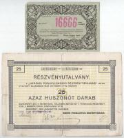 Budapest 1923. "Herendi Porcellángyár Részvénytársaság" részvényutalványa 25db, egyenként 400K névértékű részvényről bélyegzéssel, "197076-197100" sorszámmal + Budapest ~1934. "A 32. Magyar Királyi Osztálysorsjáték" "Dörge Frigyes Bank R.T." által kiküldött rendelőlapja T:AU-VG