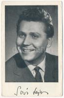 Soós Lajos (1918-2013) Jászai Mari-díjas színész autográf aláírása őt ábrázoló képeslapon, kissé sérült, 14x9 cm