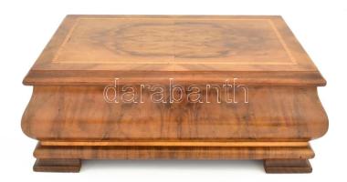 Art deco intarziás fadoboz, kis kopással, 30x20x11 cm