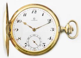 Omega 14K arany (Au) dupla fedeles zsebóra. Jelzett számlap, jelzett szerkezet, működő, szép állapot...