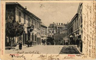 1906 Pécs, Jókai tér, üzletek. Weidinger utóda Domján I. kiadása (EB)