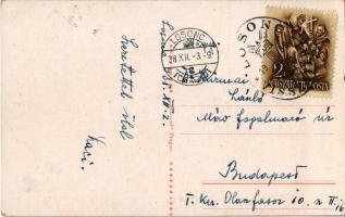 1938 Losonc, Lucenec; tüzérlaktanya, Kossuth szobor (csehek elrombolták), polgári leány iskola / mil...