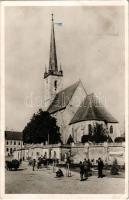 1940 Dés, Dej; Református templom, piac. Nagy Péter kiadása / Calvinist church, market (EK)