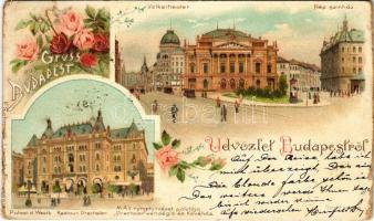 1898 (Vorläufer) Budapest, Népszínház, MÁV nyugdíjintézet palotája, Drechsler vendéglő és kávéház. F. Schmuck Art Nouveau, floral, litho (b)