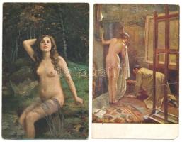 14 db RÉGI erotikus művész képeslap vegyes minőségben / 14 pre-1945 erotic art postcards in mixed quaity