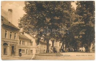 1909 Besztercebánya, Banská Bystrica; Mátyás király és Sétatér, Reisz Miksa üzlete, Vámossy István könyvkötészete. Machold F. kiadása / squares, shops