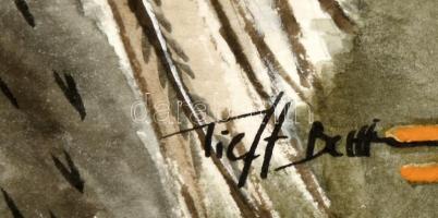 Olvashatatlan jelzéssel (Tieft Betina?): Harcos sassal. Akvarell, papír. Törésnyommal. 29,5x39,5 cm