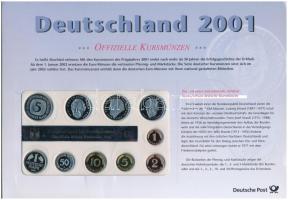 Németország 2001G 1pf-5M "Búcsú a Márkától, Deutsche Post" hivatalos forgalmi sor T:PP Germany 2001G 1 Pfennig - 5 Mark "Farewell to the Mark, Deutsche Post" official coin set C:PP