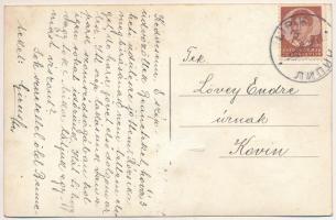 1938 Léva, Levice; bevonulás, országzászló, Knapp Dávid üzlete / entry of the Hungarian troops, Hung...