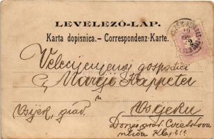 1899 (Vorläufer) Eszék, Essegg, Osijek; Fő tér és erőd, villamos. Ottokar Rechnitzer / Hauptplatz, F...