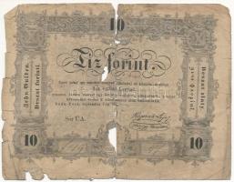 1848. 10Ft Kossuth bankó T:G szakadás, folt, anyaghiány Adamo G111