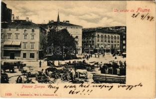 1899 (Vorläufer) Fiume, Rijeka; Piazza Scarpa / tér, piac / market, square (apró szakadások / tiny tears)