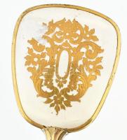 Antik kézi tükör, aranyozott fém nyéllel, fém, kopással, h: 33,5 cm