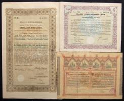 1886. Sorsjegykölcsön 5Ft-ról + 1910. Államadóssági kötvény 2400K-ról, szelvényekkel + 1941. Államadóssági kötvény 50P-ről, szelvényekkel