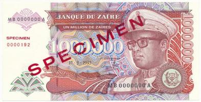 Zaire 1993. 1.000.000Z &quot;MB 0000000 A&quot;, &quot;MINTA&quot; felülbélyegzéssel, sorszámozott minta &quot;0000192&quot; T:UNC Zaire 1993. 1.000.000 Zaire &quot;MB 0000000 A&quot;. &quot;SPECIMEN&quot; overprint, numbered specimen &quot;0000192&quot; C:UNC