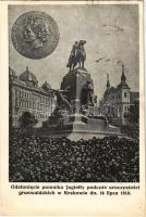 1910 Kraków, Krakkó, Krakau; Odsloniecie pomnika Jagielly podczas uroczystosci grunwaldzkich dn. 15 lipca 1910 / unveiling ceremony of the Grunwald Monument (tear)