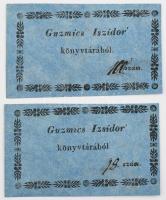 Guzmics Iszidor / Guzmics Izsidor könyvtárából, 2 db ex libris a XIX század elejéről sajtóhibás, 7,3 x 4,5 cm