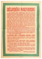 1919 Délvidéki magyarok Délvidéki magyar Liga megalakulása plakát. Hajtásoknál ragasztással megerősítve 58x84 cm Kis beszakadással