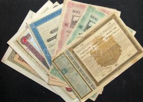 Kis tétel, benne részvények, kötvények, értékapapírok 1876-1995-ig, 9db magyar + 6db külföldi
