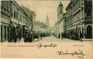 1899 (Vorläufer) Székesfehérvár, Nádor utca, Caffe Elitte Kávéház, Schwartz Soma és társa üzlete, Reinitz Lipót üzlete. Klökner P. kiadása