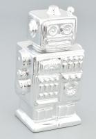 Ezüst színű kerámia robot persely, jelzés nélkül, kis kopással, m: 20 cm