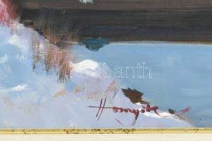Hornyik Zoltán (1960-): Téli Tisza. Olaj, farost, jelzett. Dekoratív fakeretben. 50×70 cm