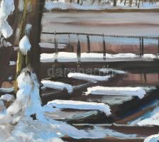 Hornyik Zoltán (1960-): Téli Tisza. Olaj, farost, jelzett. Dekoratív fakeretben. 50×70 cm