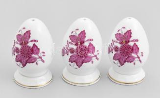 3 db Herendi porcelán Apponyi mintás só-, borsszóró, Kézzel festett, jelzett, hibátlan 6 cm