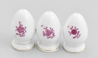 3 db Herendi porcelán Apponyi mintás só-, borsszóró, Kézzel festett, jelzett, hibátlan 6 cm