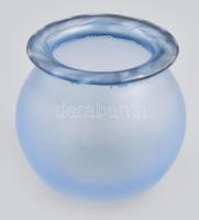 Kék gömb üveg váza. Szakított, csiszolt huta üveg, hibátlan 12 cm
