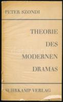 [Szondi Péter] Peter Szondi: Theorie des modernen Dramas. [A modern dráma elmélete]. DEDIKÁLT! Frankfurt a. M., 1956, Suhrkamp Verlag, 144 p. Első kiadás. Német nyelven. Kiadói papírkötés, jó állapotban, sérült hártyapapír védőborítóban. A szerző, Szondi Péter (1929-1971) irodalomtudós, kritikus, műfordító által dedikált példány. / First edition. In German language. Paperbinding, in good condition. Signed by the author, Peter Szondi literary scholar and philologist.