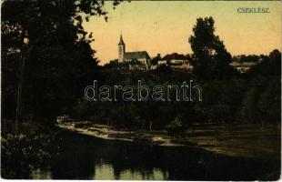1911 Cseklész, Ceklís, Bernolákovo; látkép, templom / general view, church (Rb)