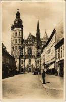 1938 Kassa, Kosice; Srobárová ul. / utca, székesegyház, üzletek / street view, cathedral, shops + "1938 Kassa visszatért" So. Stpl. (EK)