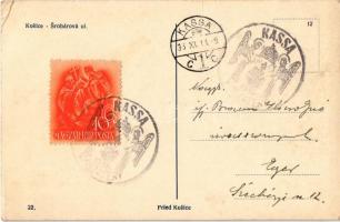 1938 Kassa, Kosice; Srobárová ul. / utca, székesegyház, üzletek / street view, cathedral, shops + &q...