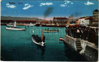 1914 Fiume, Rijeka; Porto / port, steamships, K.u.K. Kriegsmarine mariners in boat (EK)