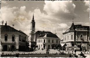 1942 Zilah, Zalau; tér, templom, üzletek / square, church, shops. photo (fl)