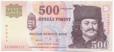 2002. 500Ft "MINTA" felülnyomással, "EA 0000171" sorszámmal T:UNC,AU Adamo F54BM2