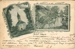 1902 Farád (Csorna), evangélikus templom, Jugovits lak. Krausz Samu kiadása, Art Nouveau, floral (EK)