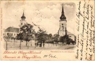 1899 (Vorläufer) Nagykőrös, Városháza és evangélikus református templom. Geszner Jenő kiadása (fl)
