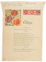 1921 Debrecen, irredenta fogások egy kézzel írt és díszített étlapon, Bernárd Ágost miniszter aláírásával