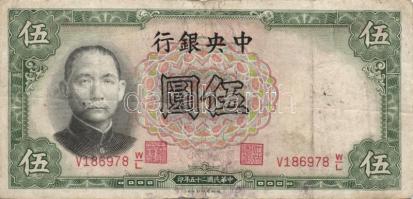 Kína 1910-40-es évek 5db klf bankjegy T:vegyes