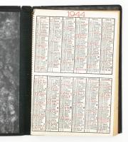 1944 Skoda határidőnapló, naptárral, külön regiszteres notesszel. Kitöltetlen, jó állapotban, a borí...