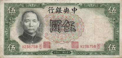 Kína 1910-40-es évek 5db klf bankjegy T:vegyes