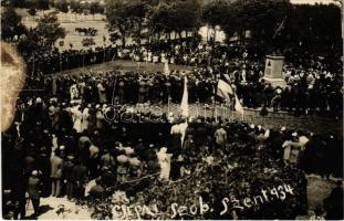 1934 Csépa (Tiszazug), I. világháborús emlékmű felavatása, szobor szentelés. Kanyó Ferenc fényképész Tiszasas photo (fl)